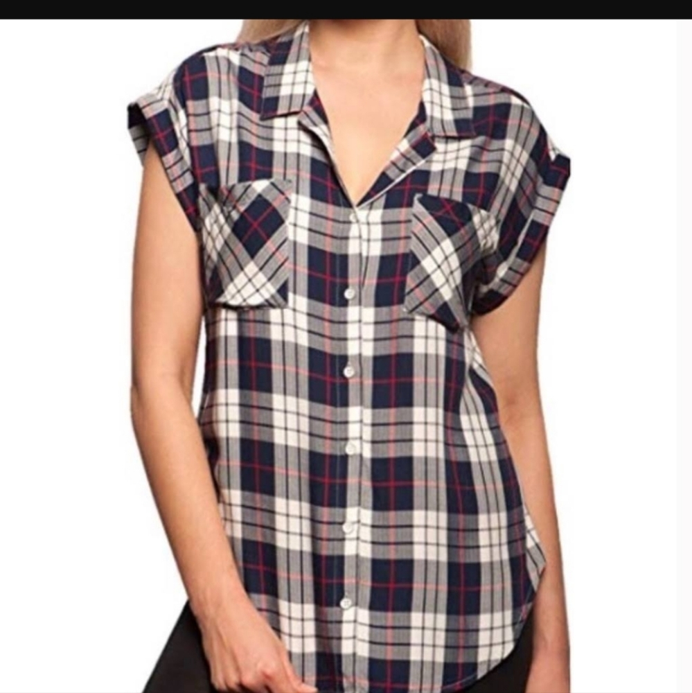 AWESOME JACKS GIRLFRIEND NY SLEEVELESS FLANNEL SHIRT